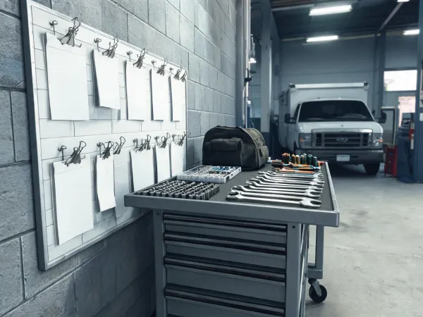 Mobile tool cart in service bay